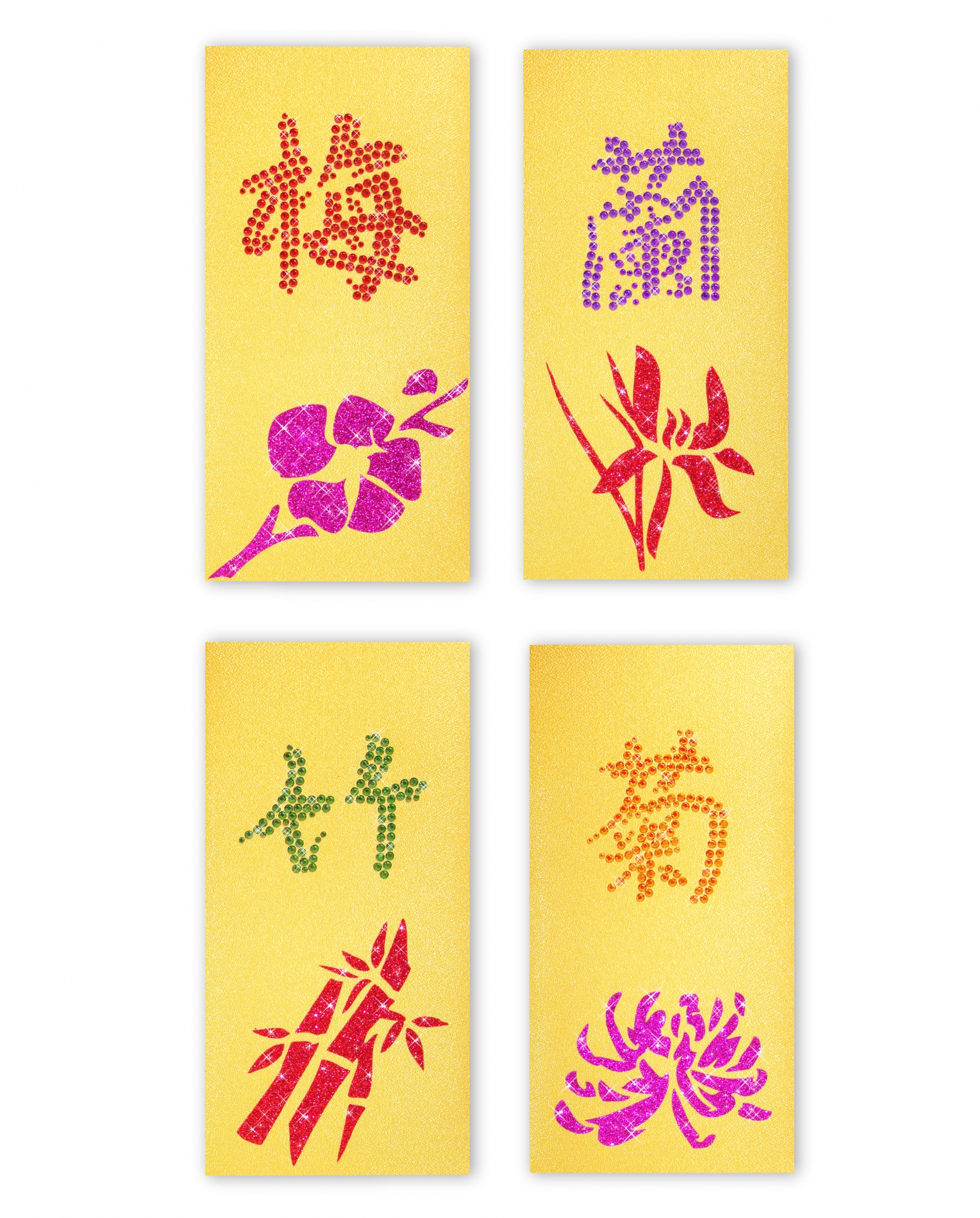 Chinese New Year Rhinestone Red Evenlope-Plum, Orchid, Bamboo and Chrysanthemum