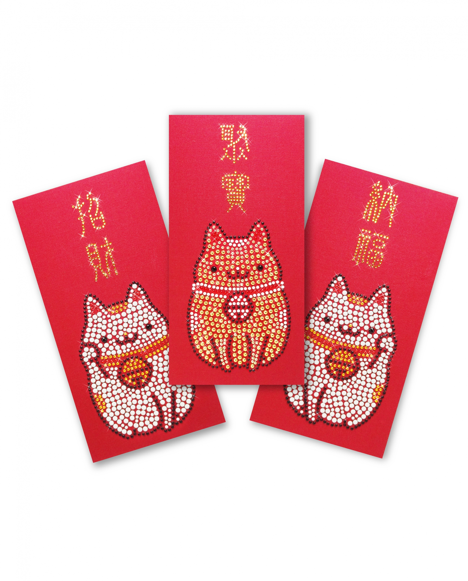 Chinese New Year Rhinestone Red Evenlope- Maneki-neko
