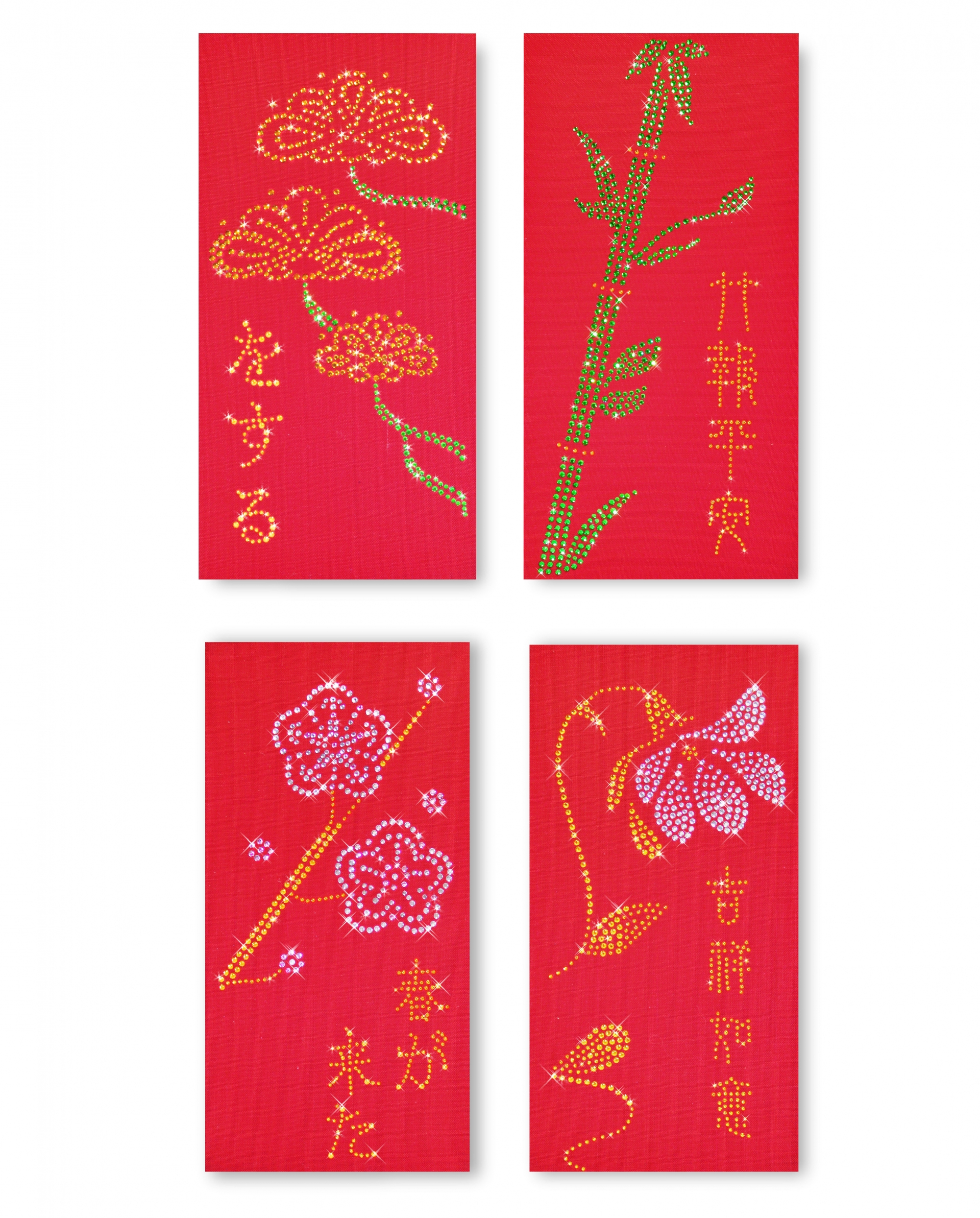 Chinese New Year Rhinestone Red Evenlope-Plum, Orchid, Bamboo and Pine